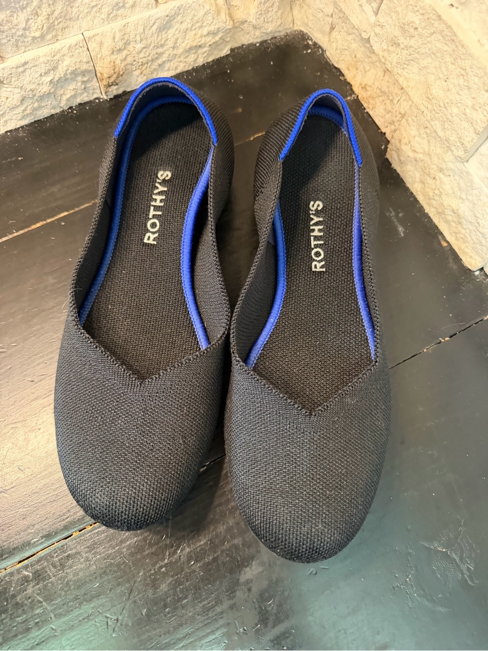 Rothy's Black Flats with Blue Trim